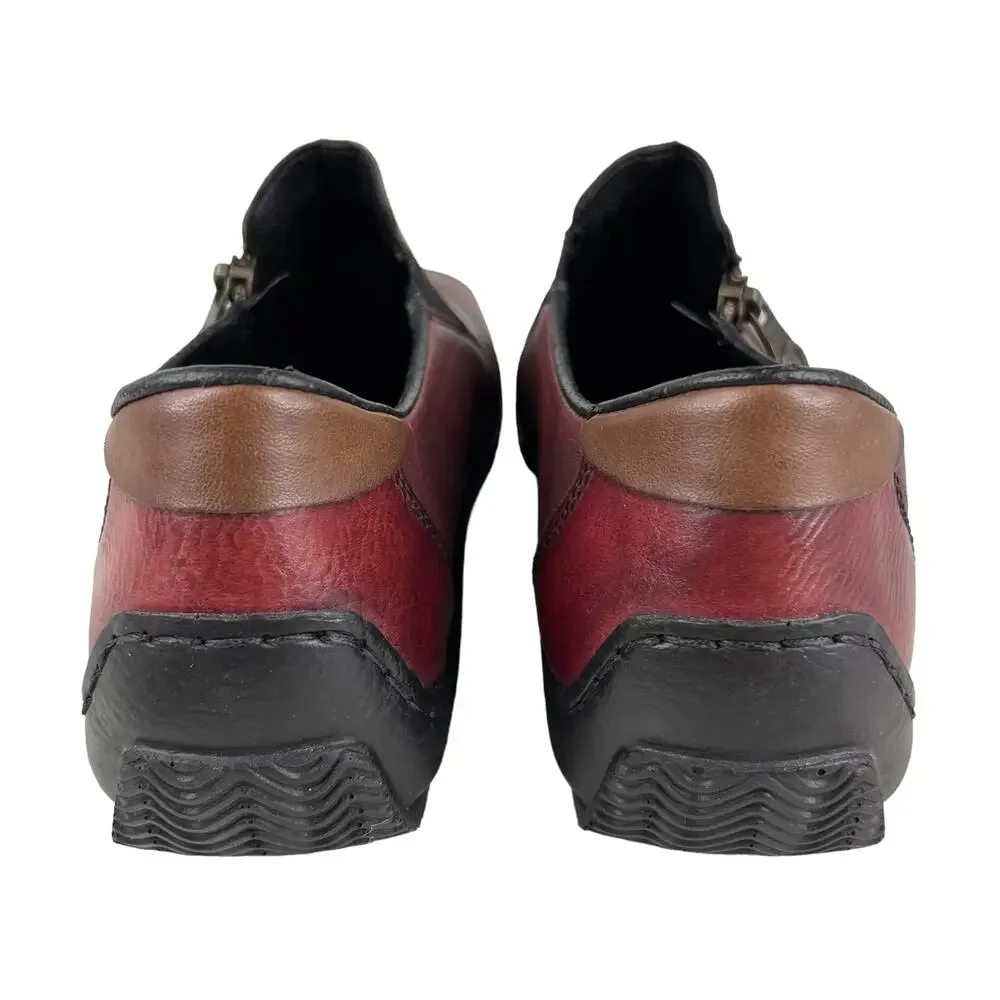 Rieker Red Burgundy Wine Leather Slip On Loafers 38